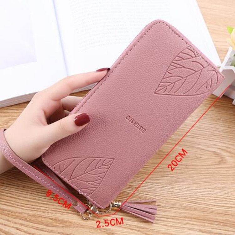 Ladies Long Wrist Bag Multifunction Zipper Large Capacity Clutch Bag Wallet(Black)