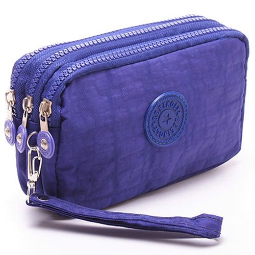 Three-Layer Zipper Short For Ladies Change Mobile Bag(Blue)