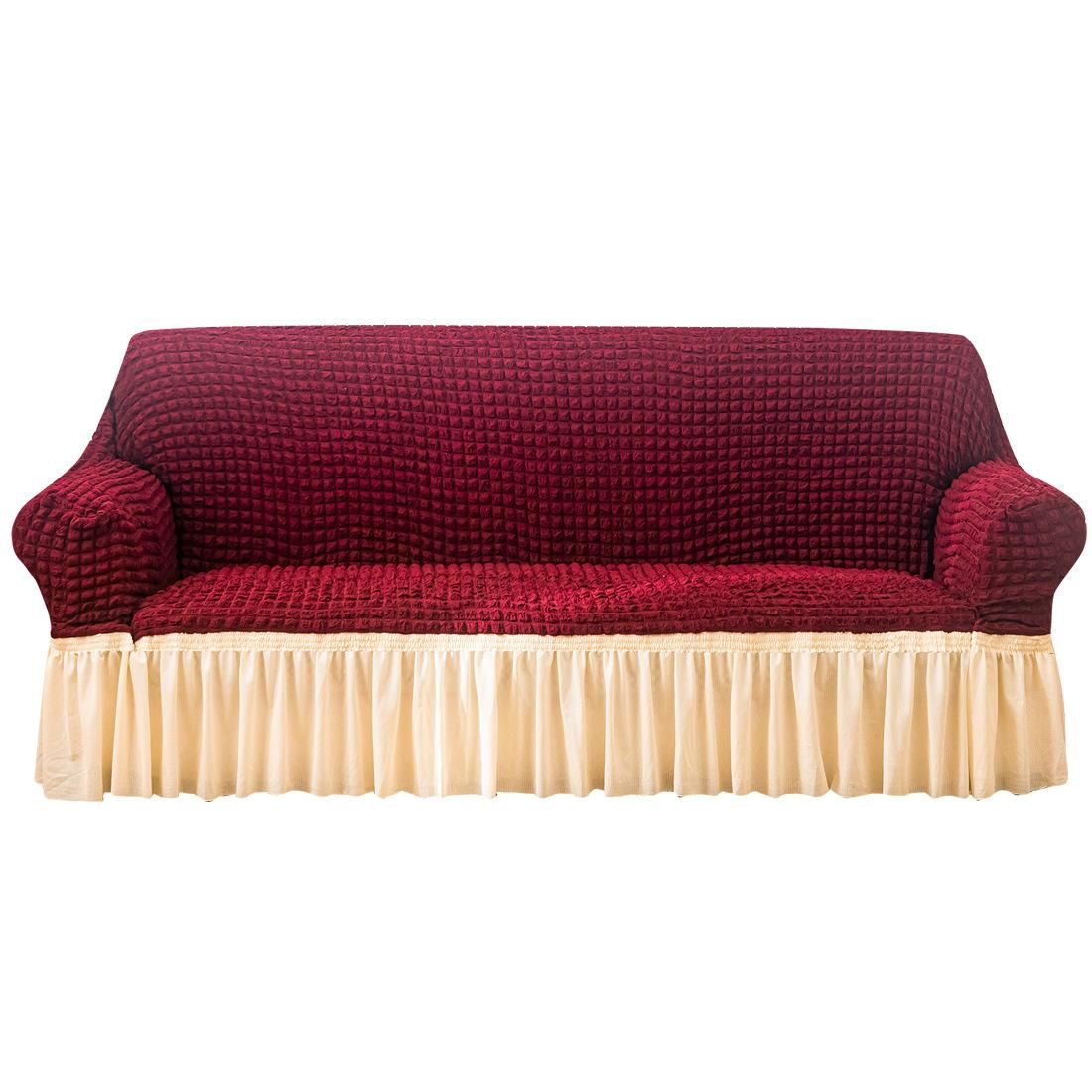 Luxury Fabric Sofa Slipcover Non-Slip All Seasons For 4 Seats-Wine Red