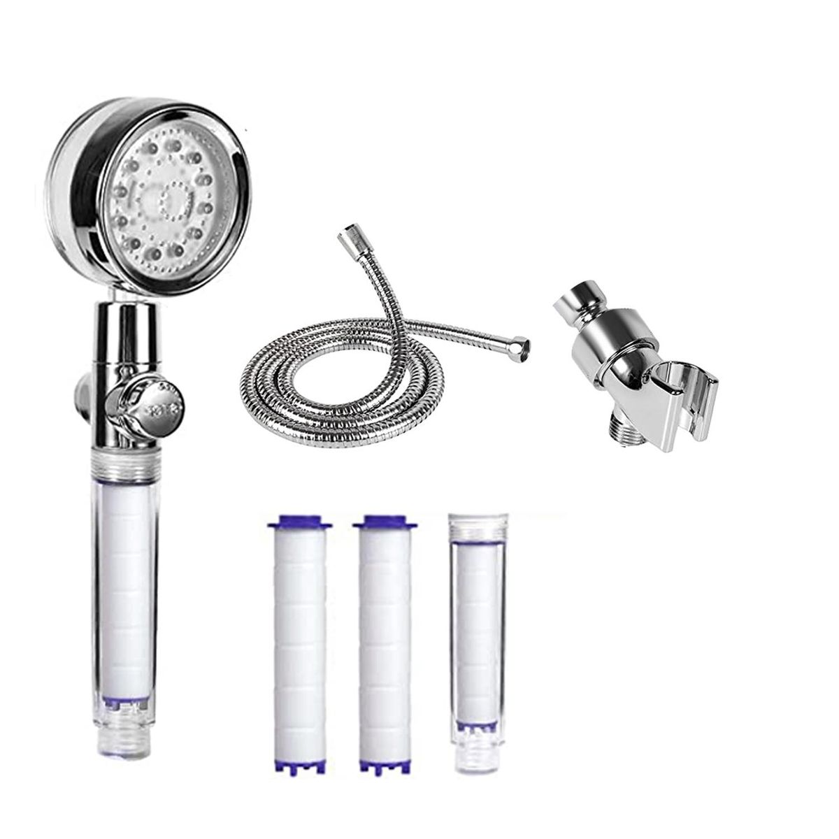 LED Shower Head with HandheldHigh Pressure Hydro Jet with Hose Holder & 3 Filters 3 Water Temperature-Controlled