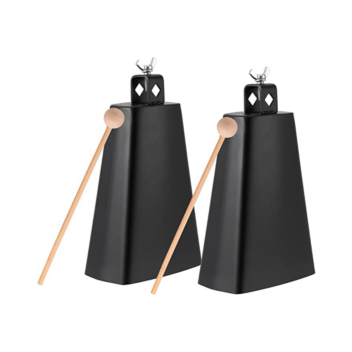 2 x 8 Inch Manual Percussion Cowbell with Wooden Sticks for Drum Set Sports Home Farm Black