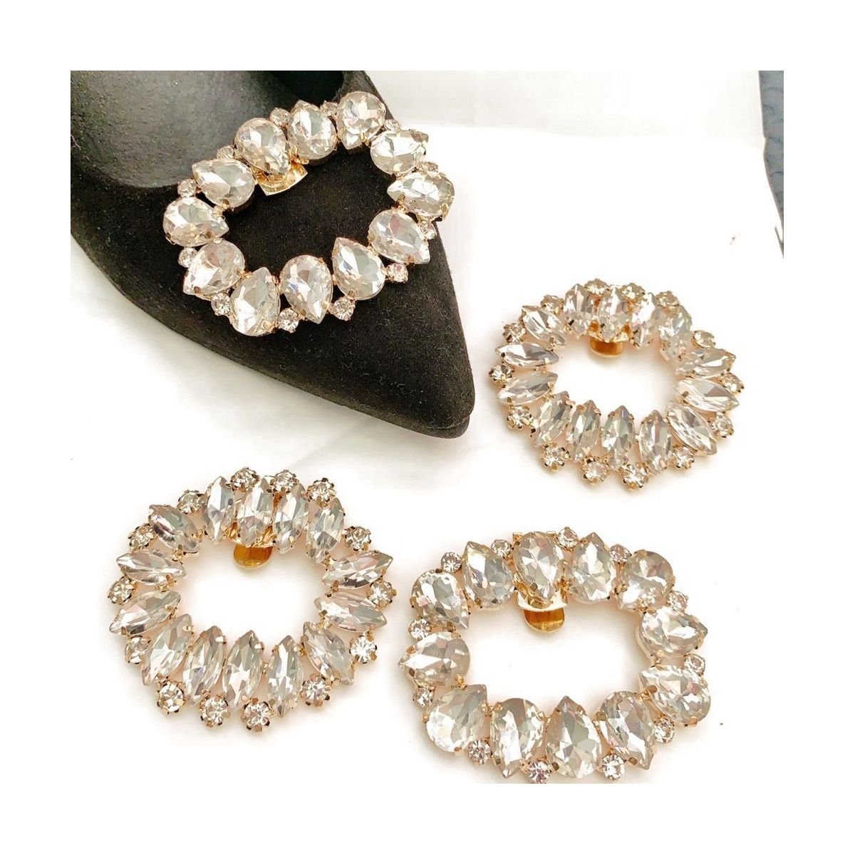 4Pcs Elegant Rhine Crystal Metal Shoe Clips Bridal Flower Shoe Buckles for Wedding Party Purse Hardware Decoration