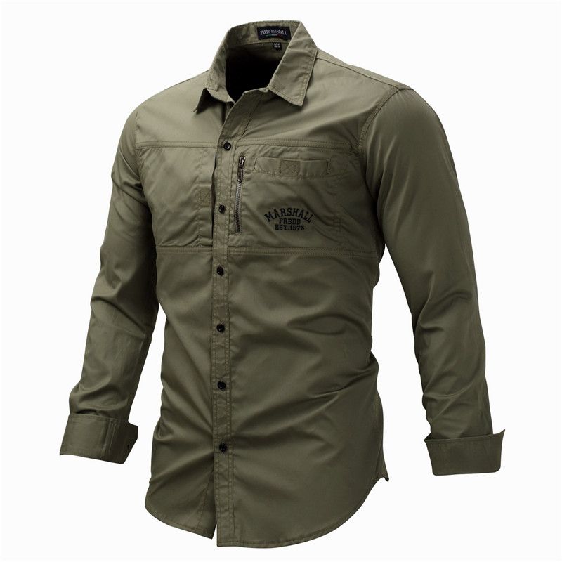 Men's Long Sleeve 100% Cotton Field Shirt - Green