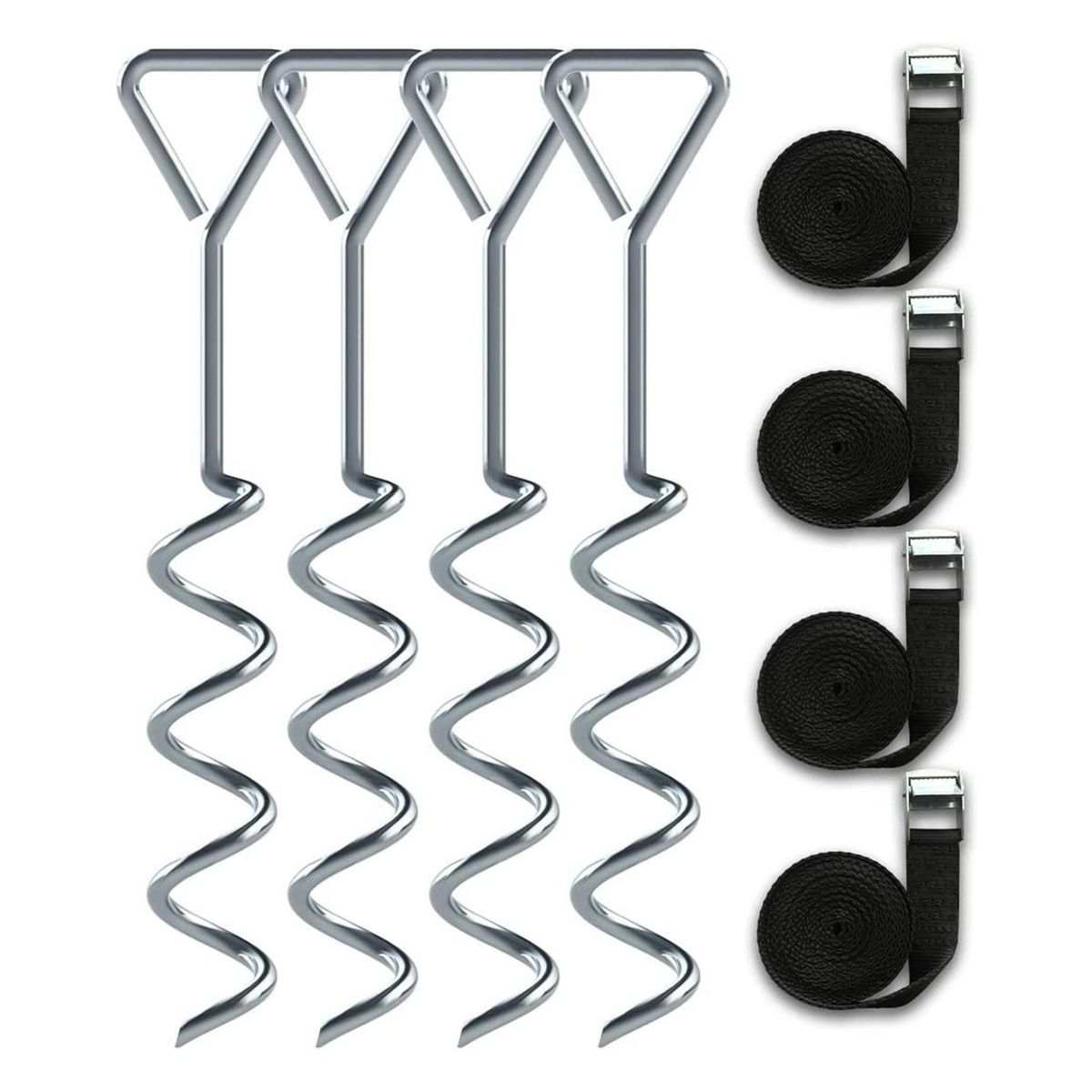 4PCS 42cm Heavy Duty Trampoline Anchors Set Stainless Corkscrew Tent Stakes Garden Stakes Set with Straps