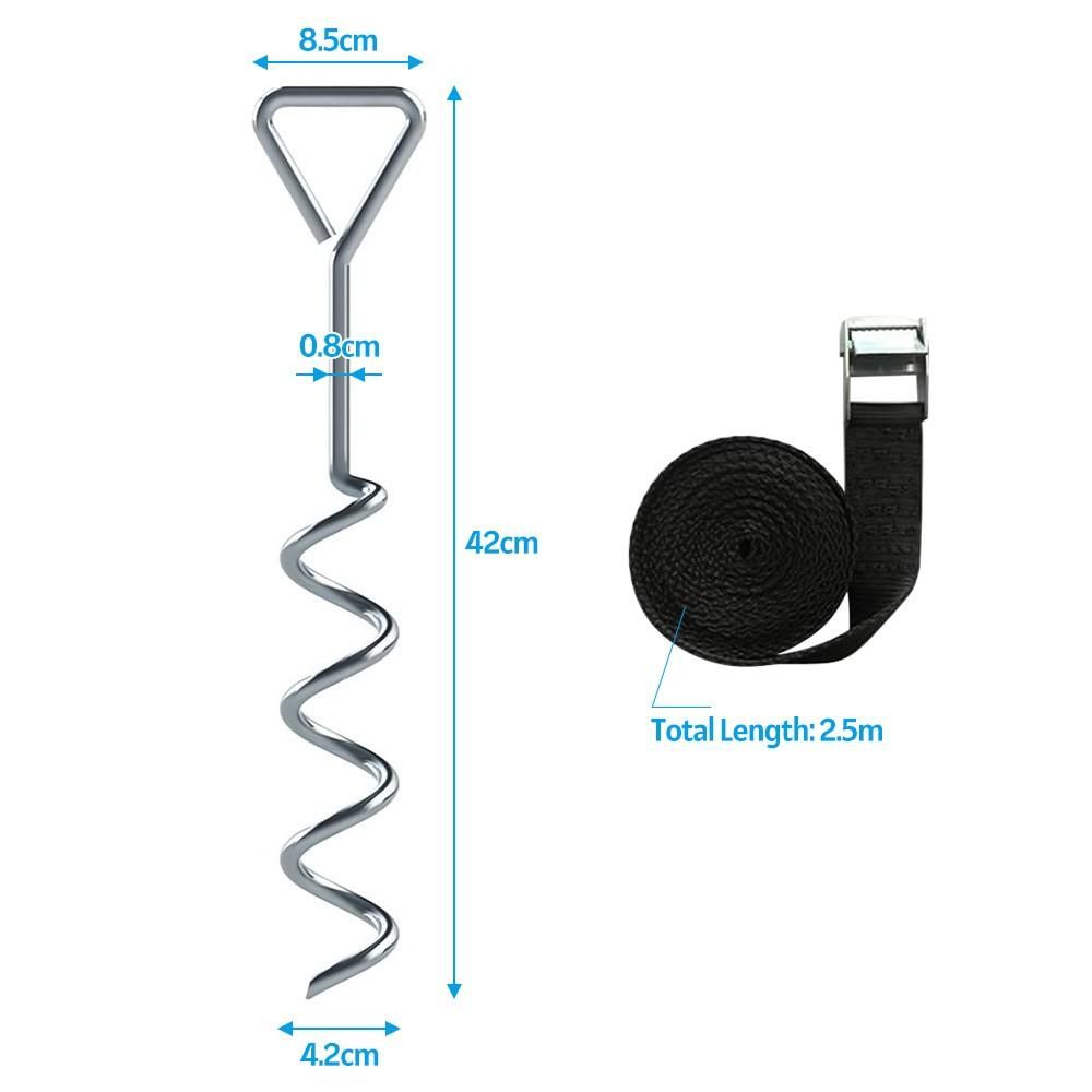 4PCS 42cm Heavy Duty Trampoline Anchors Set Stainless Corkscrew Tent Stakes Garden Stakes Set with Straps