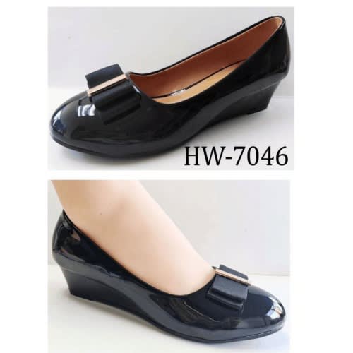Ladies Flat Bow Office Wedge Shoe