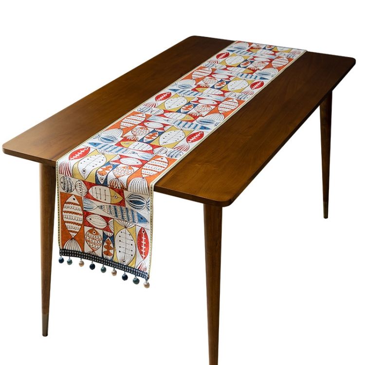 Home Chenille Polyester Tassel Table Runner 33x180cm