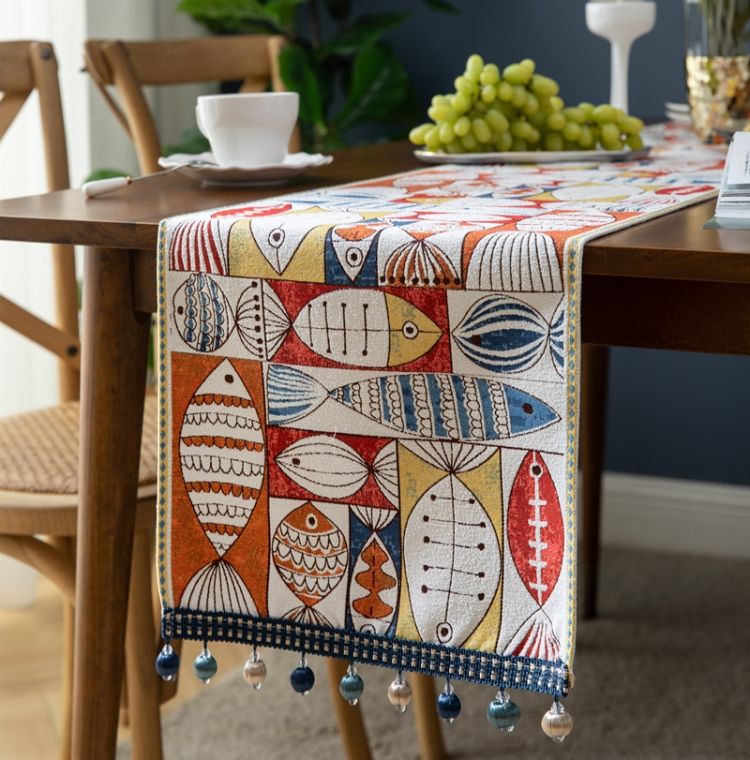 Home Chenille Polyester Tassel Table Runner 33x180cm