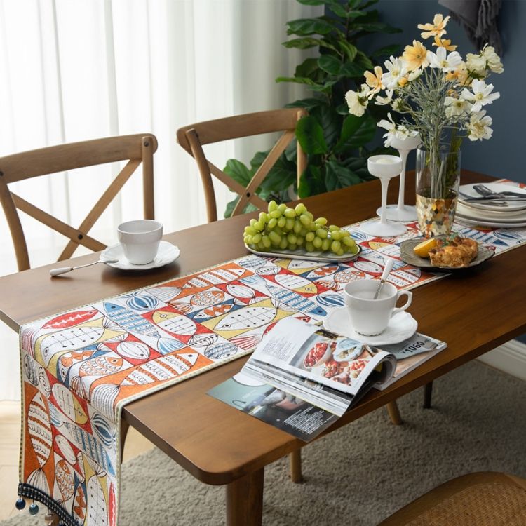 Home Chenille Polyester Tassel Table Runner 33x180cm