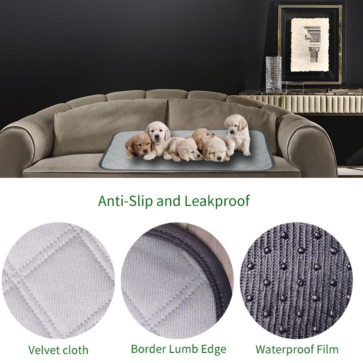 Washable Dog Pee Pads Reusable Puppy Pee Pads Non Slip Dog Mats with Great Urine Absorption
