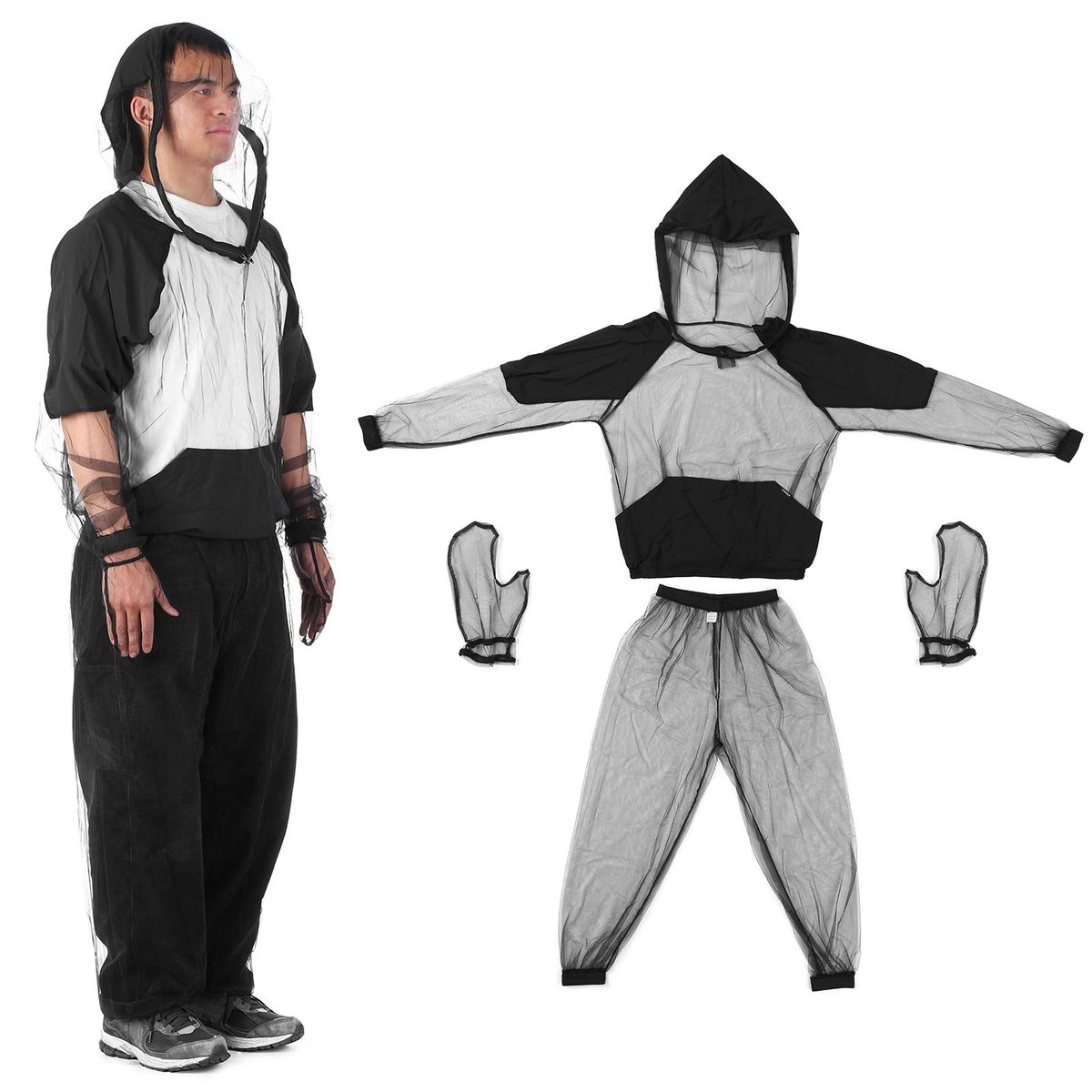 Lightweight Mesh Mosquito Jacket with Hood Outdoor Protection Bug Jacket for Hiking Camping Fishing