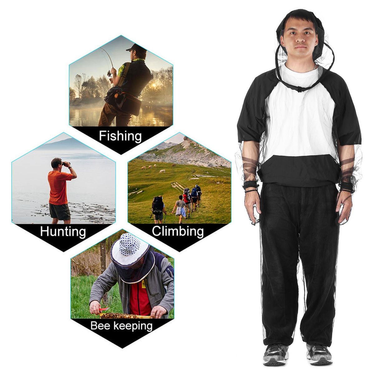 Lightweight Mesh Mosquito Jacket with Hood Outdoor Protection Bug Jacket for Hiking Camping Fishing