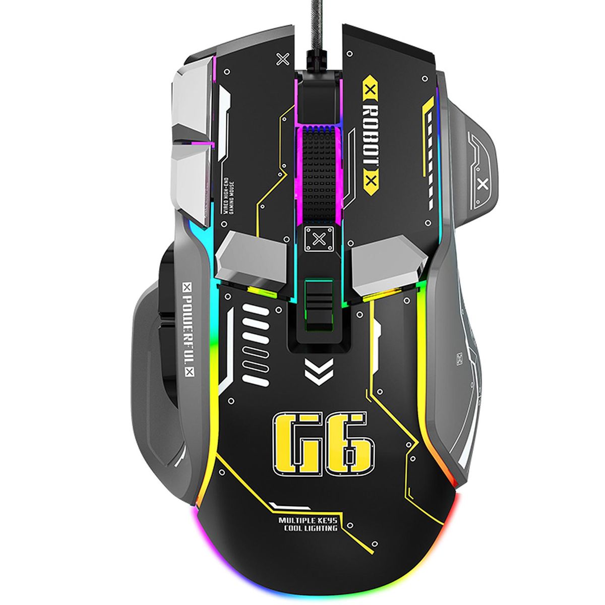 G6 RGB 12-Key Mechanical Mouse Wired Gaming Mosue Ergonomic Design 10-key Macro Programmable Setting 6-Speed Adjustable DPI 13 RGB Lighting Modes