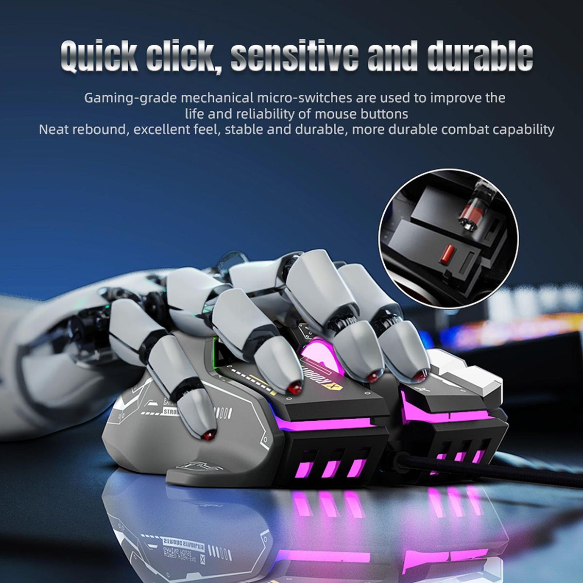 G6 RGB 12-Key Mechanical Mouse Wired Gaming Mosue Ergonomic Design 10-key Macro Programmable Setting 6-Speed Adjustable DPI 13 RGB Lighting Modes
