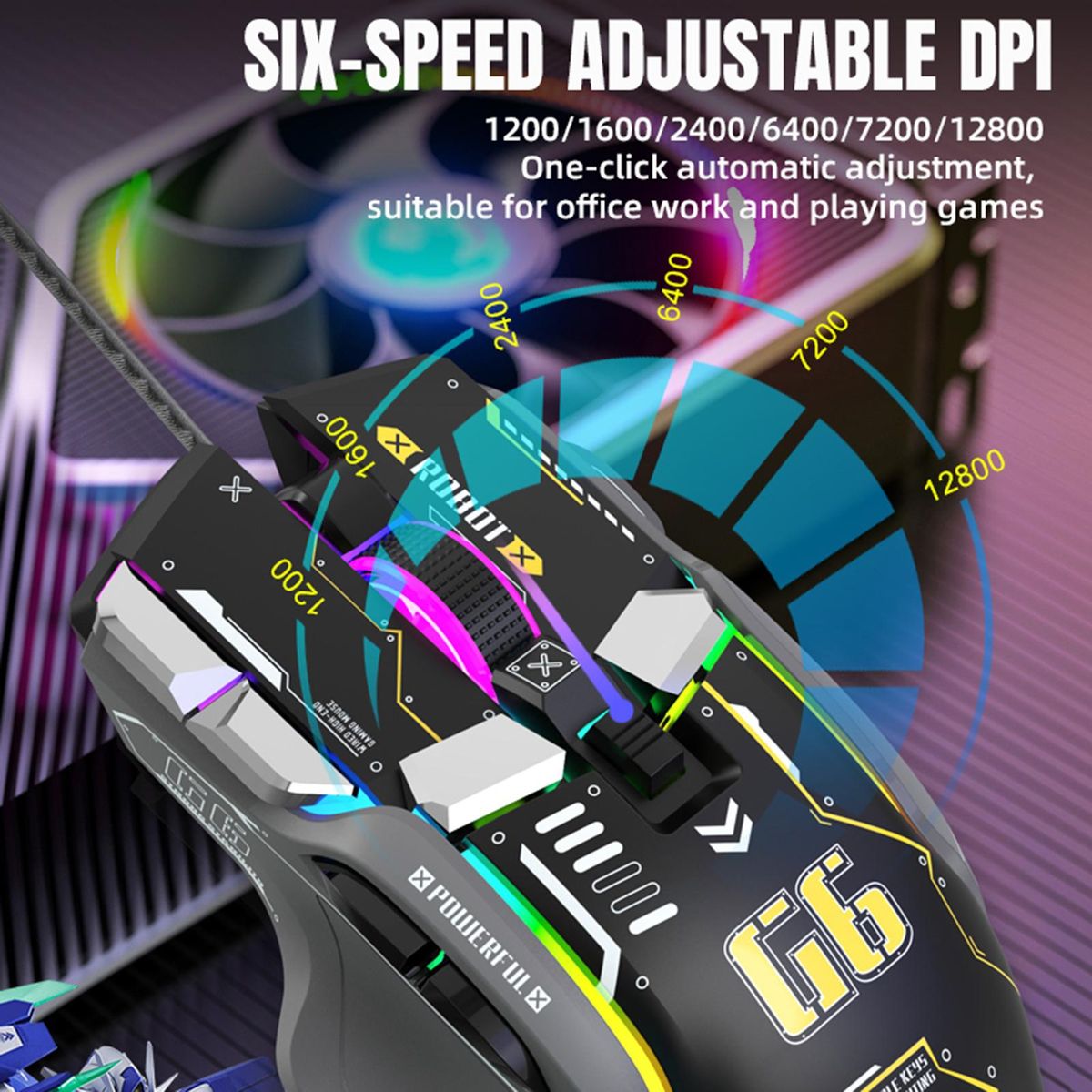 G6 RGB 12-Key Mechanical Mouse Wired Gaming Mosue Ergonomic Design 10-key Macro Programmable Setting 6-Speed Adjustable DPI 13 RGB Lighting Modes