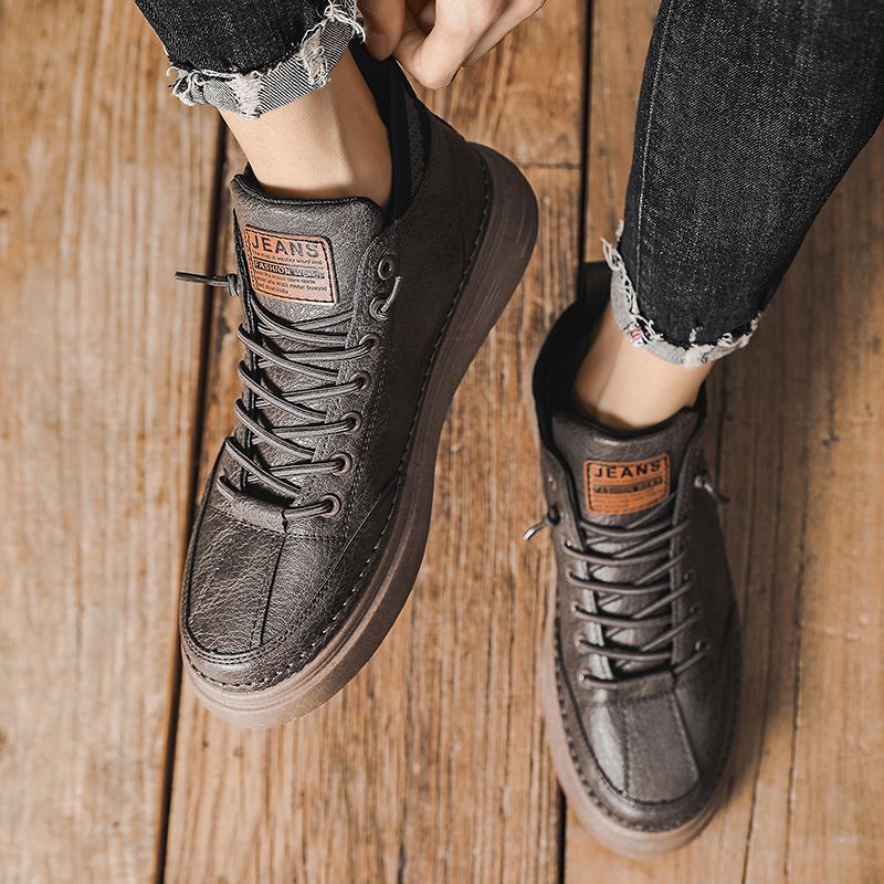 Young Man Casual High Top Leather Shoes Fashion Shoes - Brown