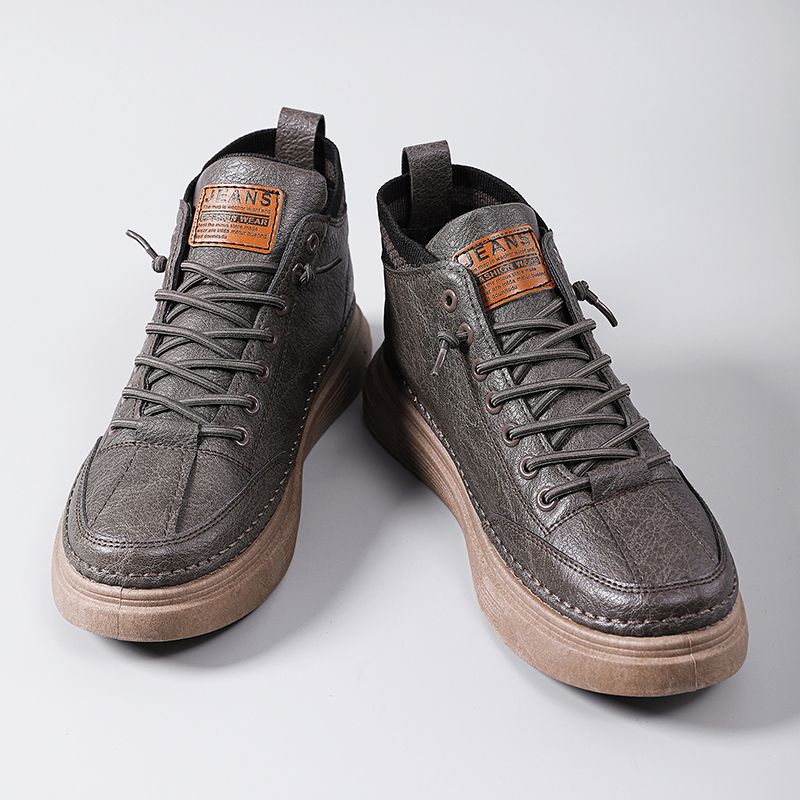 Young Man Casual High Top Leather Shoes Fashion Shoes - Brown