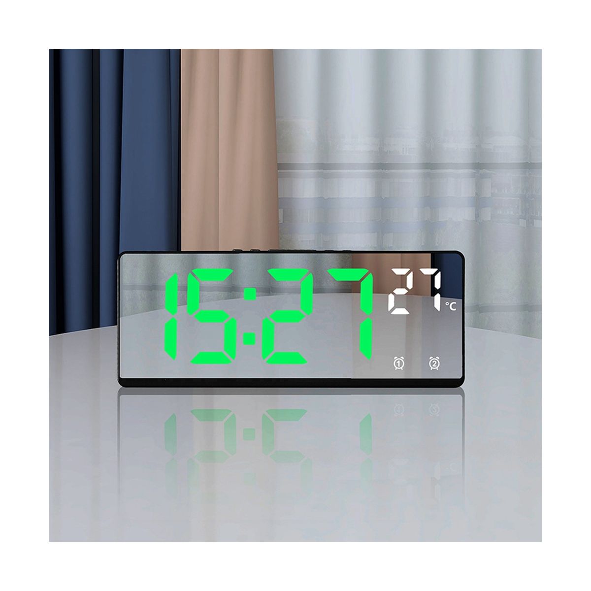 Voice Control Mirror Alarm Clock Digital Night Mode 12/24H,O