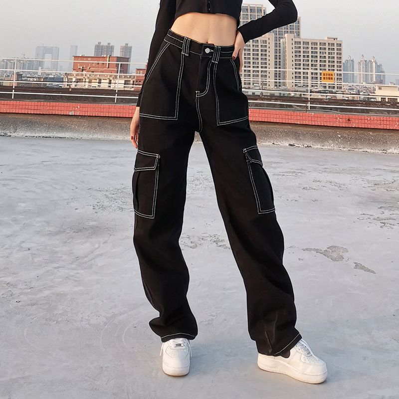 Women Straight Wide Leg Jeans Trendy Hip Hop Style High Waist Explosive