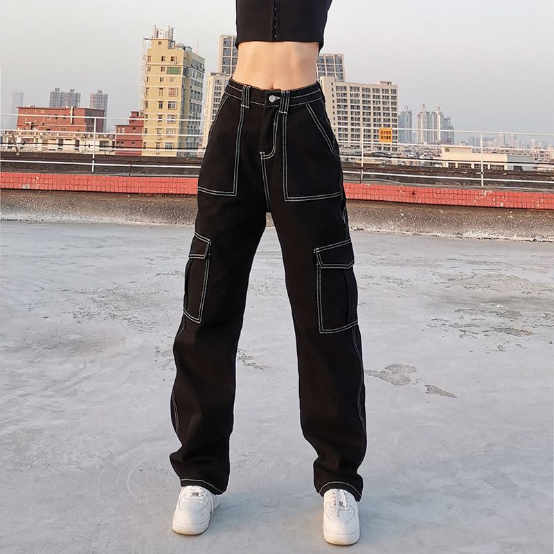 Women Straight Wide Leg Jeans Trendy Hip Hop Style High Waist Explosive
