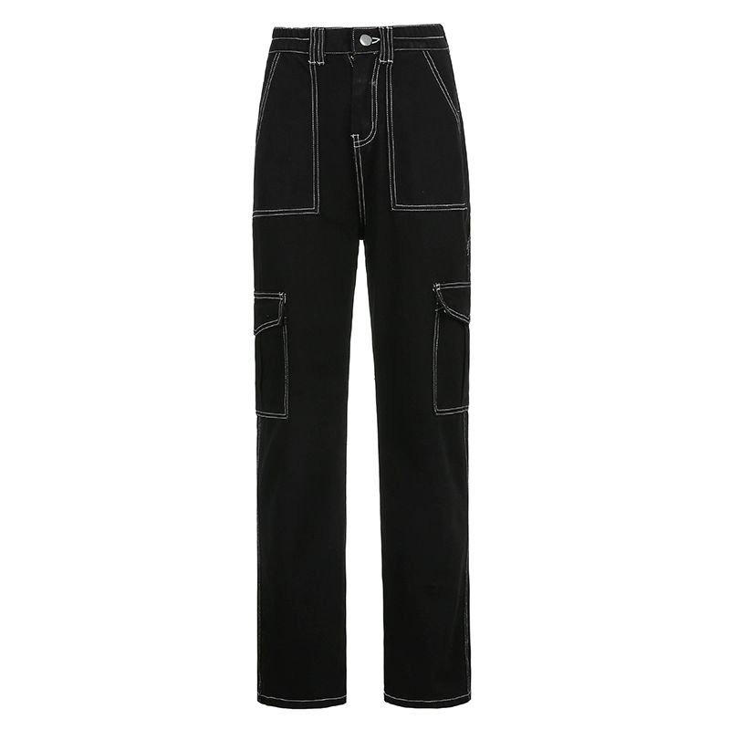Women Straight Wide Leg Jeans Trendy Hip Hop Style High Waist Explosive