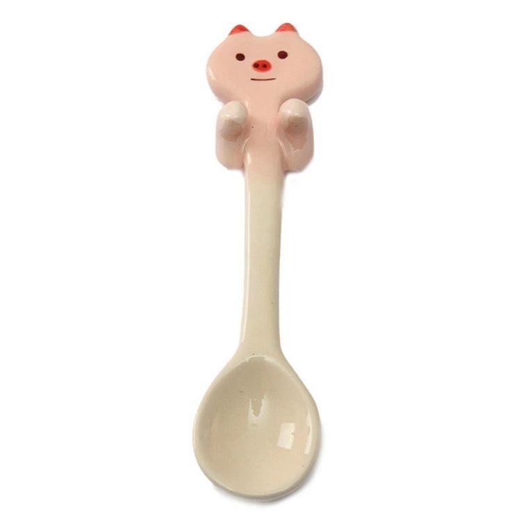 4 PCS Cartoon Tableware Ceramic Coffee Cup Hanging Spoon