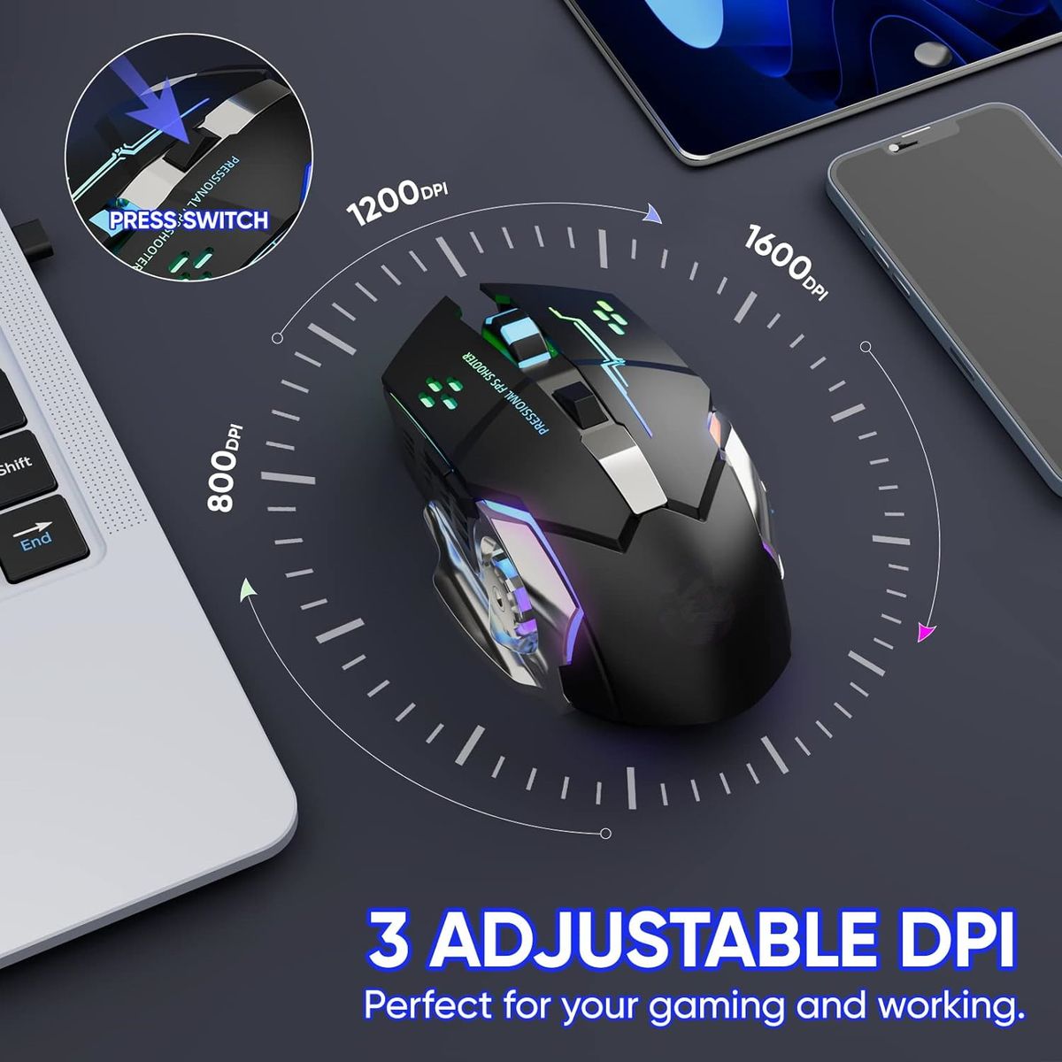 Wireless 2.4G Mouse Rechargeable 5.2 Bluetooth Silent Mouse