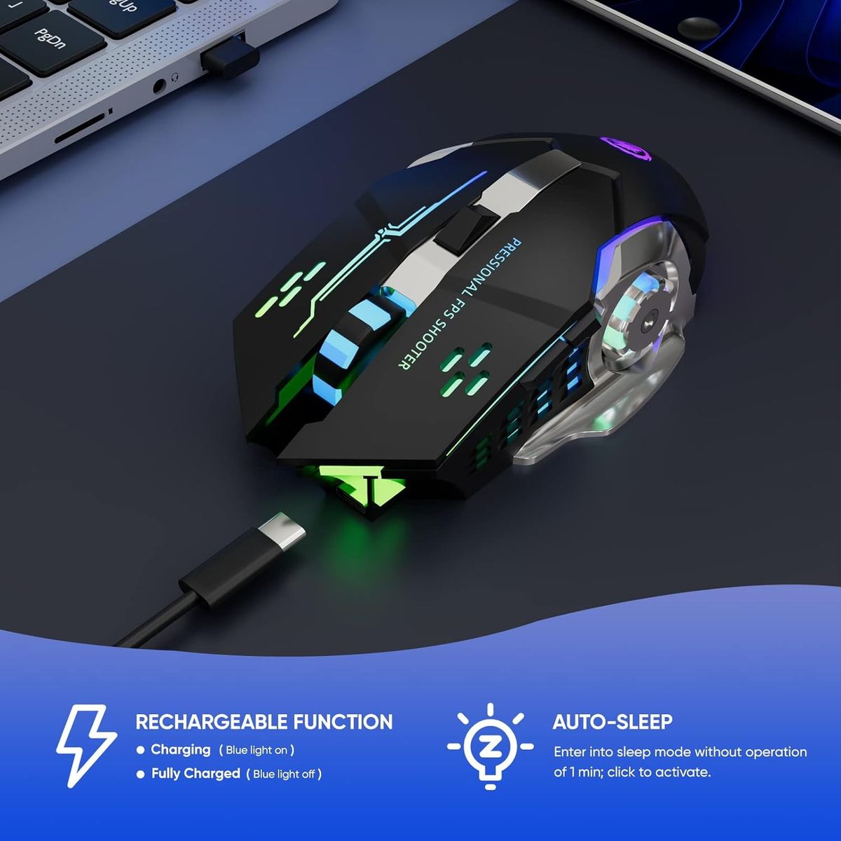Wireless 2.4G Mouse Rechargeable 5.2 Bluetooth Silent Mouse
