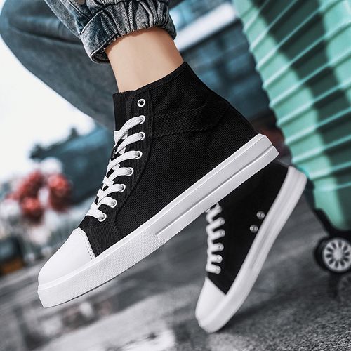 New Trendy Canvas Sneakers Men High-top Shoes EUR Size 36-46 Unisex Fashion Sneakers Comfort Outdoor Casual Skateboard Sports Shoes Students Classic All-match Breathable Canvas Walking Shoes Black White