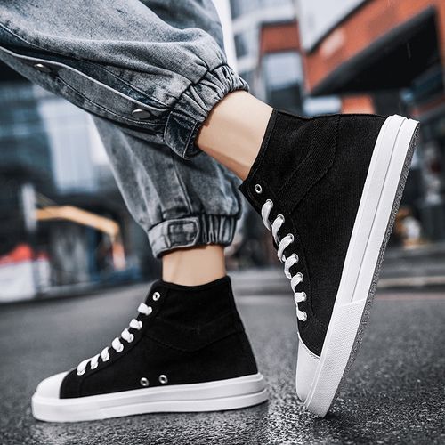 New Trendy Canvas Sneakers Men High-top Shoes EUR Size 36-46 Unisex Fashion Sneakers Comfort Outdoor Casual Skateboard Sports Shoes Students Classic All-match Breathable Canvas Walking Shoes Black White