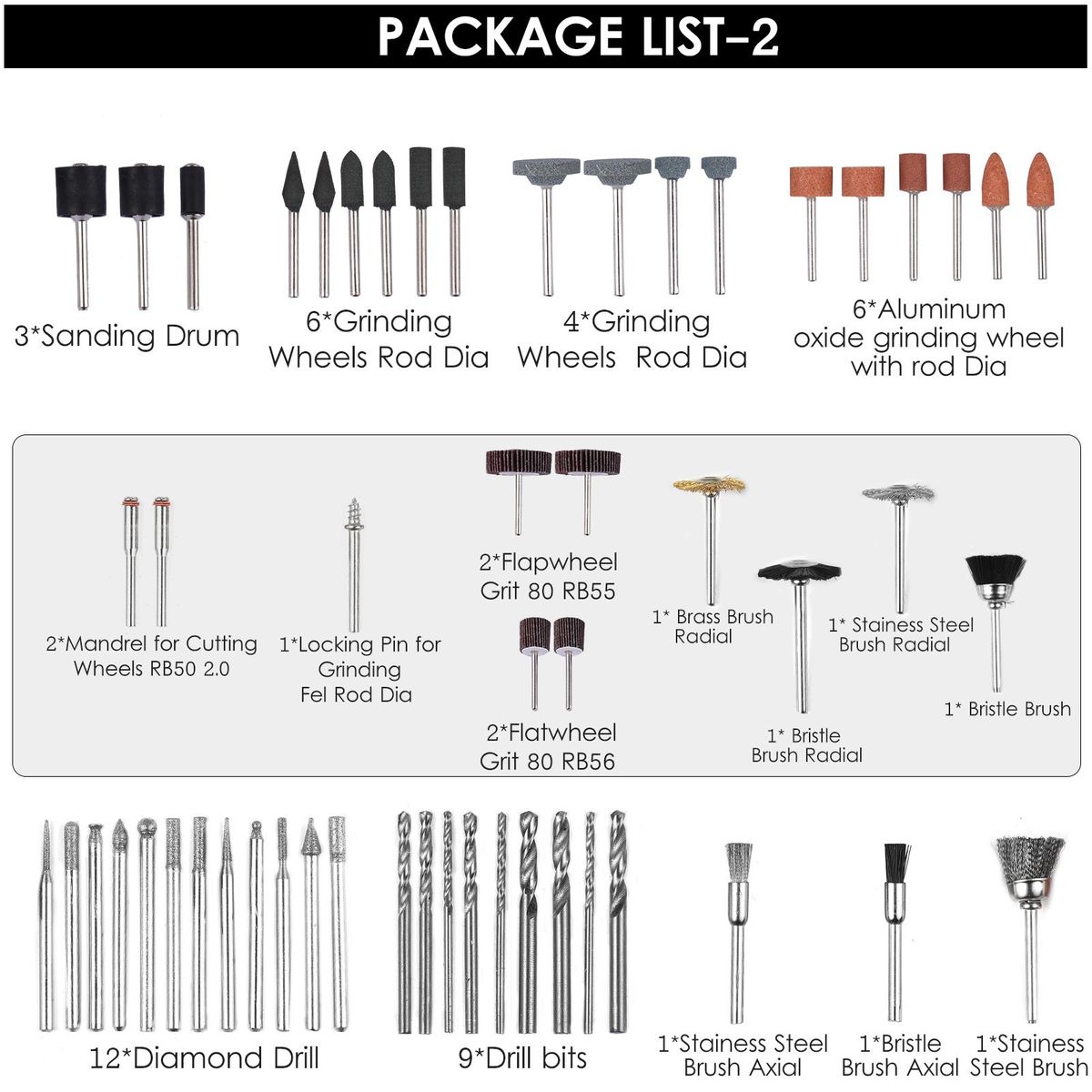 400PCS Electric Grinder Accessories Kit Rotary Tool Accessories Set Multifunction Grinding Polishing Drilling Kits 1.6 2.4 3.2mm Diameter Collet and Shanks Universal Fitment for Cutting Grinding Sanding Sharpening Carving and