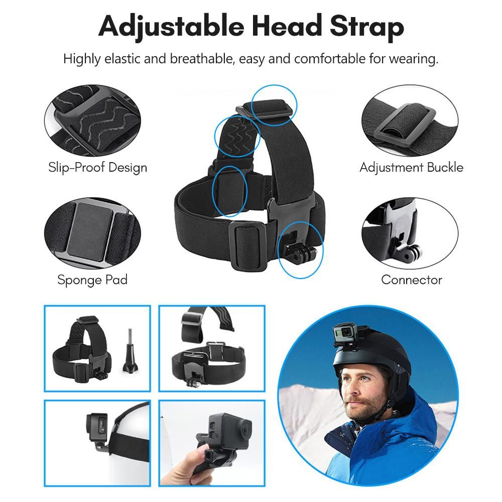 Andoer Sports Camera Accessory Set Chest Strap Mount + Head Strap + Neck Holder + Phone Holder for Cycling Hiking Boating Travel Video Recording Live Stream