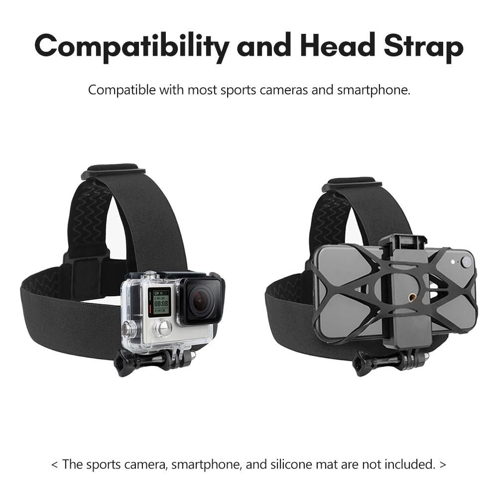Andoer Sports Camera Accessory Set Chest Strap Mount + Head Strap + Neck Holder + Phone Holder for Cycling Hiking Boating Travel Video Recording Live Stream
