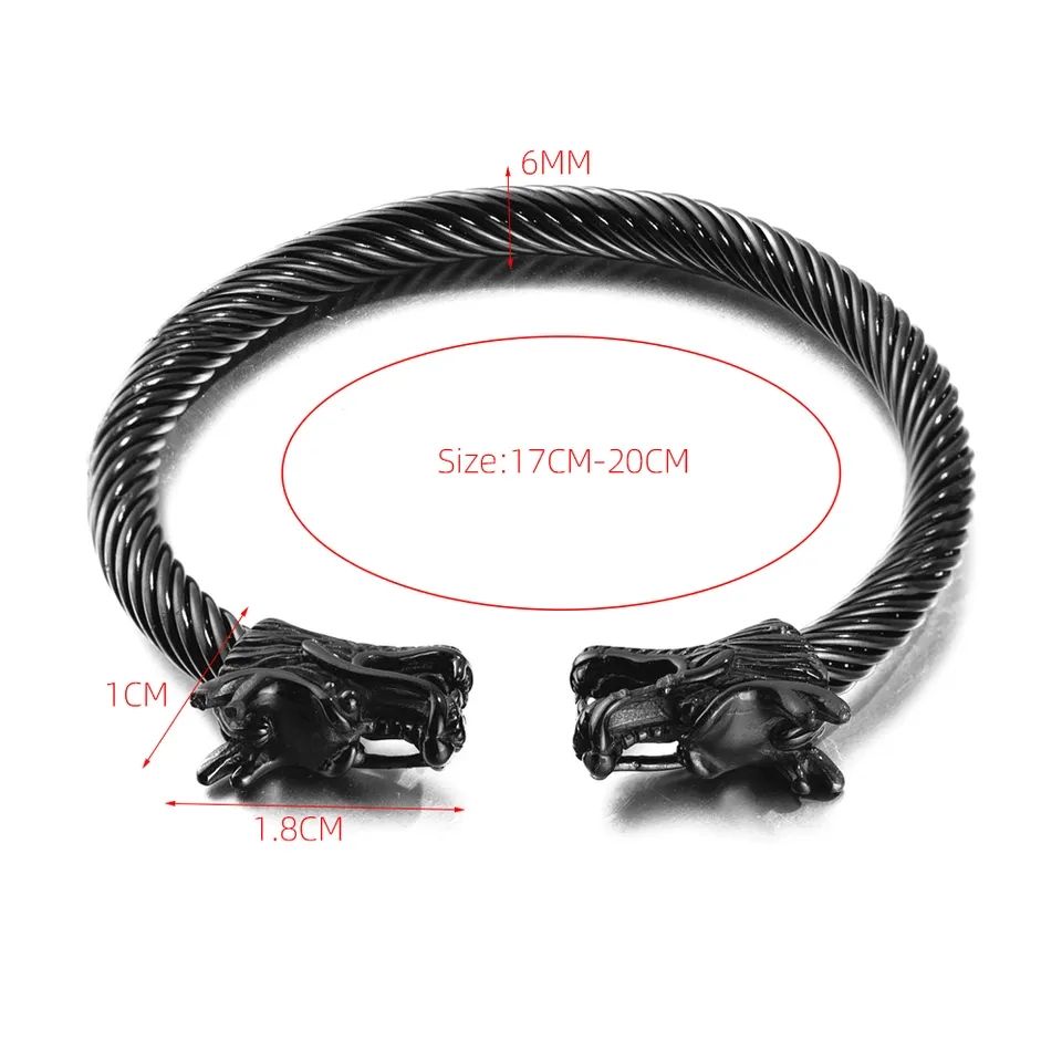 Stainless Steel Double Dragon Bracelet Cable Wire Cuff Bangle Jewelry Viking Bracelet Men Women