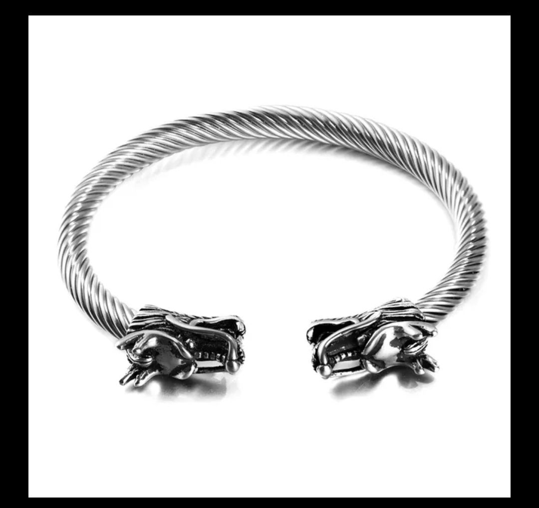 Stainless Steel Double Dragon Bracelet Cable Wire Cuff Bangle Jewelry Viking Bracelet Men Women