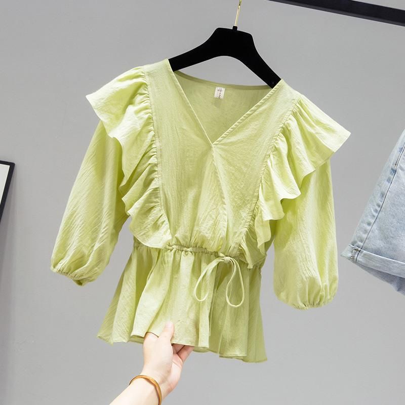 Chiffon Shirt White Short Sleeve Women's Summer 2023 New Belly-Covering Fairy Waist-Tight Top Clothes Western Style Small Shirt
