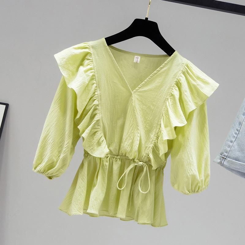 Chiffon Shirt White Short Sleeve Women's Summer 2023 New Belly-Covering Fairy Waist-Tight Top Clothes Western Style Small Shirt