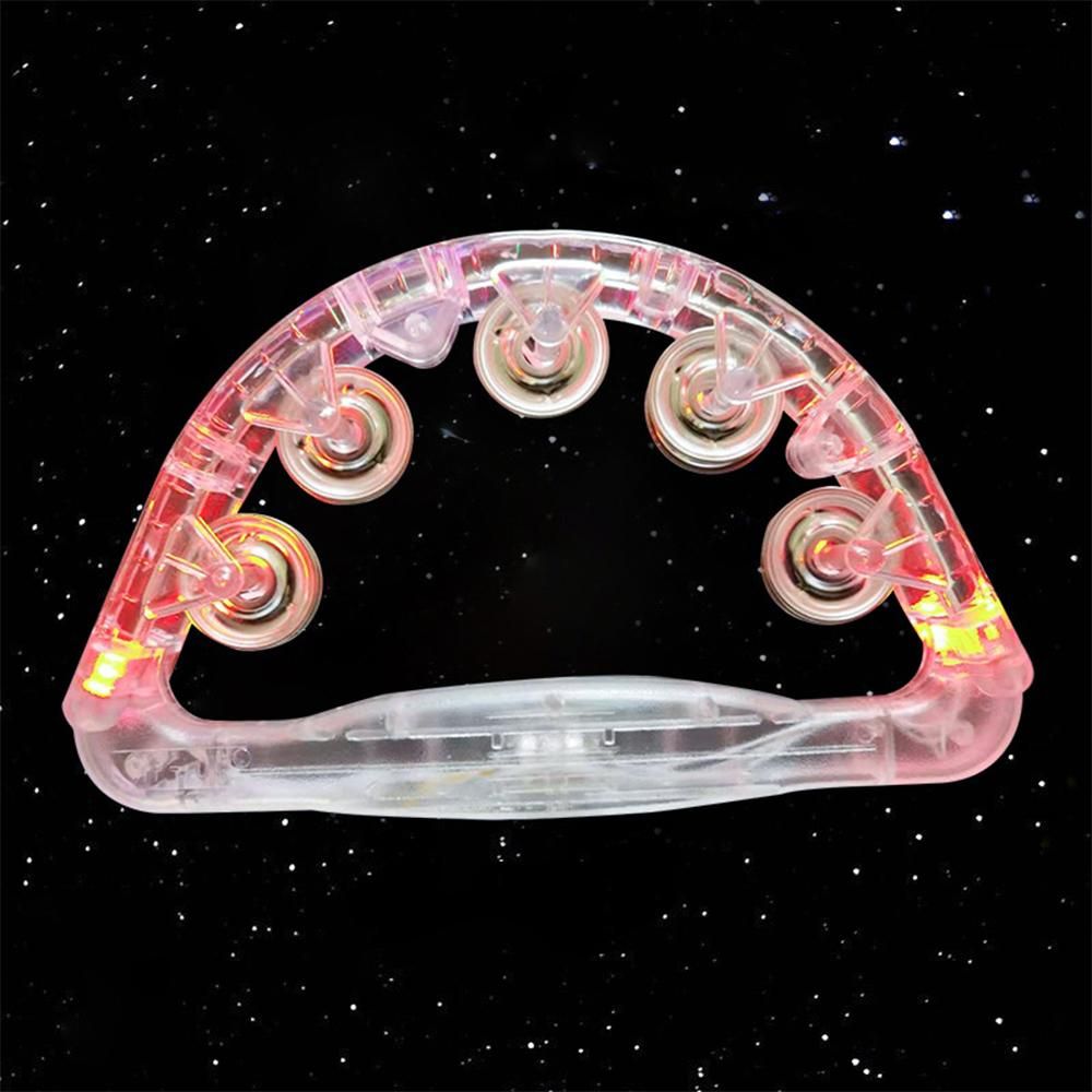 Colorful LED Hand Bells Double Row Handheld Tambourine Metal Jingles with 3 Lighting Modes Switchable Hand Held Plastic Musical Percussion Drum Half Moon Hand Bell for Adults Kids KTV Party Bar