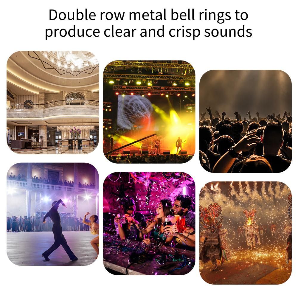 Colorful LED Hand Bells Double Row Handheld Tambourine Metal Jingles with 3 Lighting Modes Switchable Hand Held Plastic Musical Percussion Drum Half Moon Hand Bell for Adults Kids KTV Party Bar