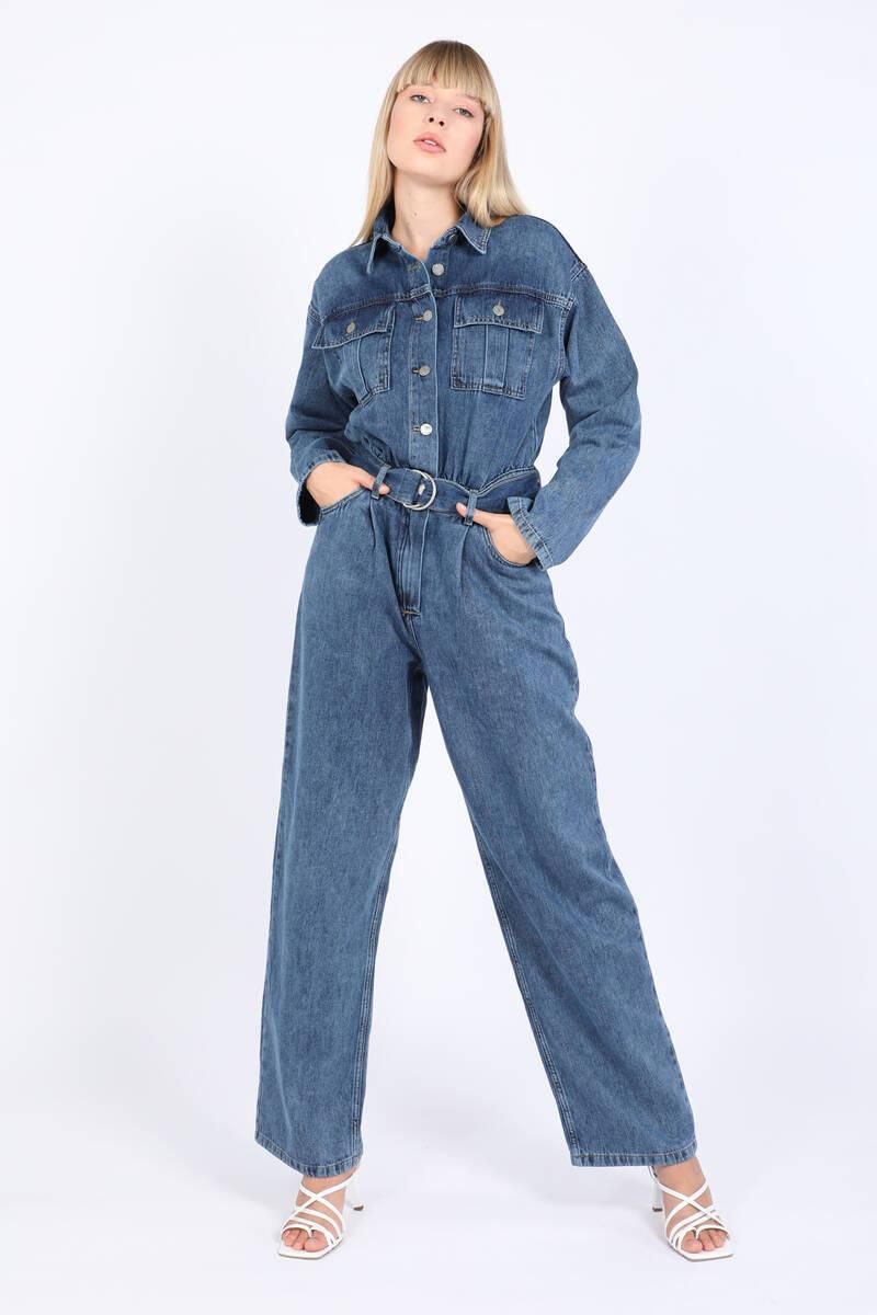 Women's Oversize Jean Jumpsuit Dark Blue