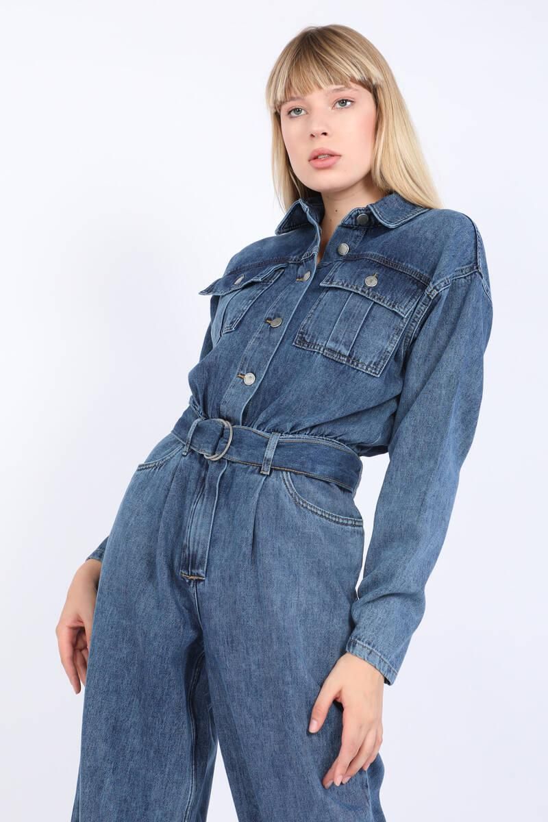 Women's Oversize Jean Jumpsuit Dark Blue