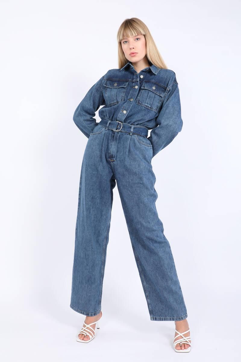 Women's Oversize Jean Jumpsuit Dark Blue