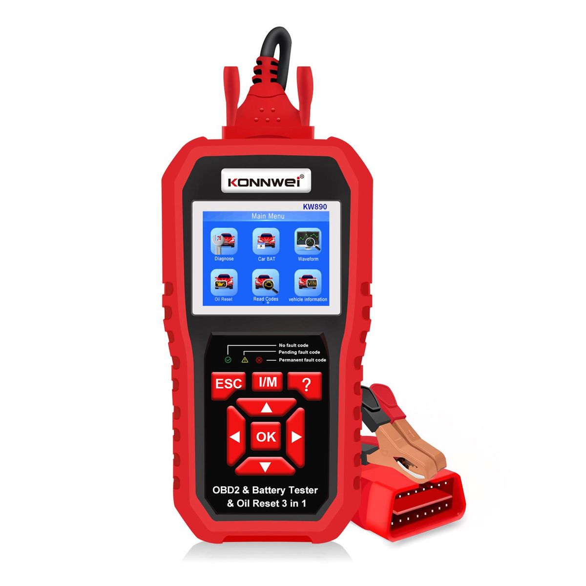 KONNWEI KW890 Professional OBDII Scanner Auto Code Reader Car Scanner+Battery Tester+Special Oil Reset Function Scan Tool for OBD II Cars After 1996(Original)
