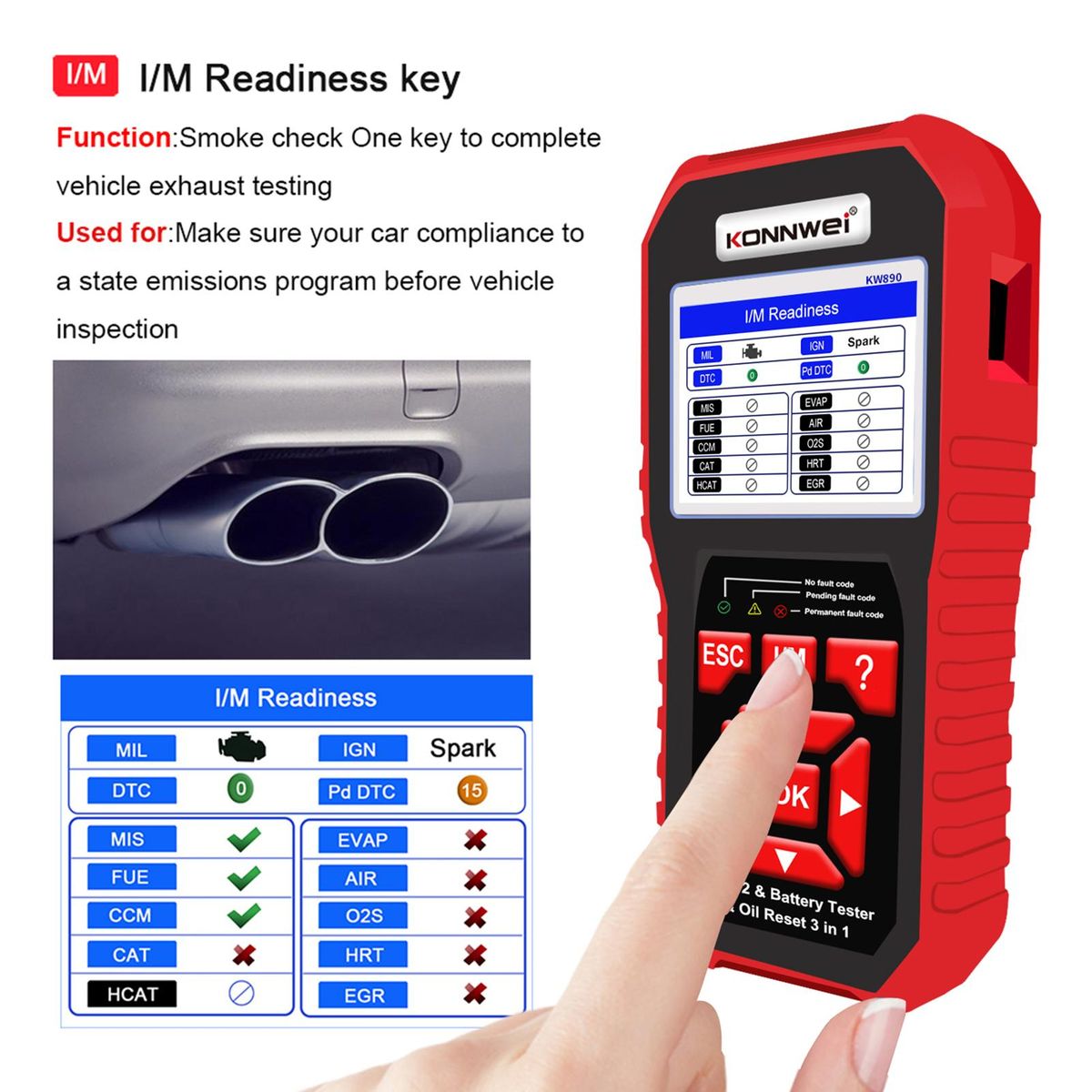 KONNWEI KW890 Professional OBDII Scanner Auto Code Reader Car Scanner+Battery Tester+Special Oil Reset Function Scan Tool for OBD II Cars After 1996(Original)