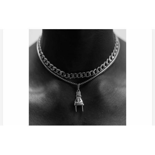 Cuban Link Chain With Plug Pendant Silver