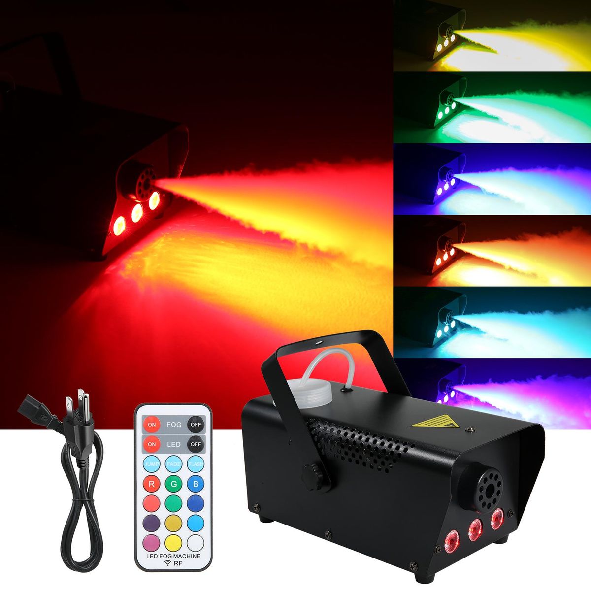 AC110V 500W 3 LEDs Illuminated Fogging Machine Fogger Smoke Machine 250ML Tank with 19 Keys Controller Jump/ Fade/ Flash 3 Different Lighting Effects/ 12 Static Colors Changing for Party Gathering Holiday Festival Halloween C