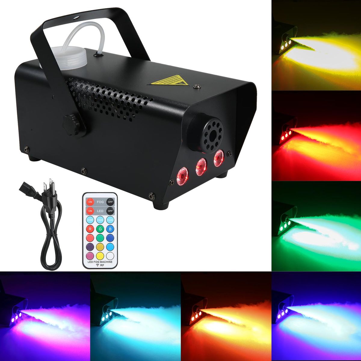 AC110V 500W 3 LEDs Illuminated Fogging Machine Fogger Smoke Machine 250ML Tank with 19 Keys Controller Jump/ Fade/ Flash 3 Different Lighting Effects/ 12 Static Colors Changing for Party Gathering Holiday Festival Halloween C