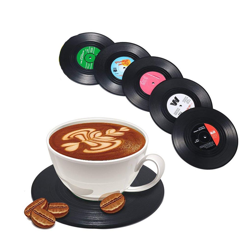 6 Piece Retro CD Record Vinyl Drink Coasters Cup Mat