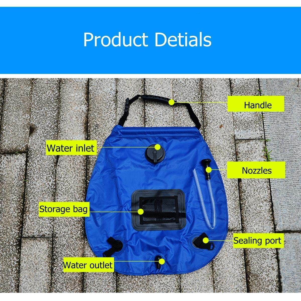 20L Royal Blue/ Green Portable Shower Bag Solar Water Heater Outdoor Camping Shower