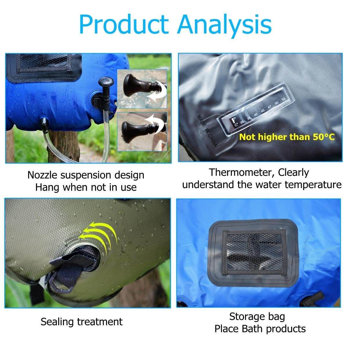 20L Royal Blue/ Green Portable Shower Bag Solar Water Heater Outdoor Camping Shower